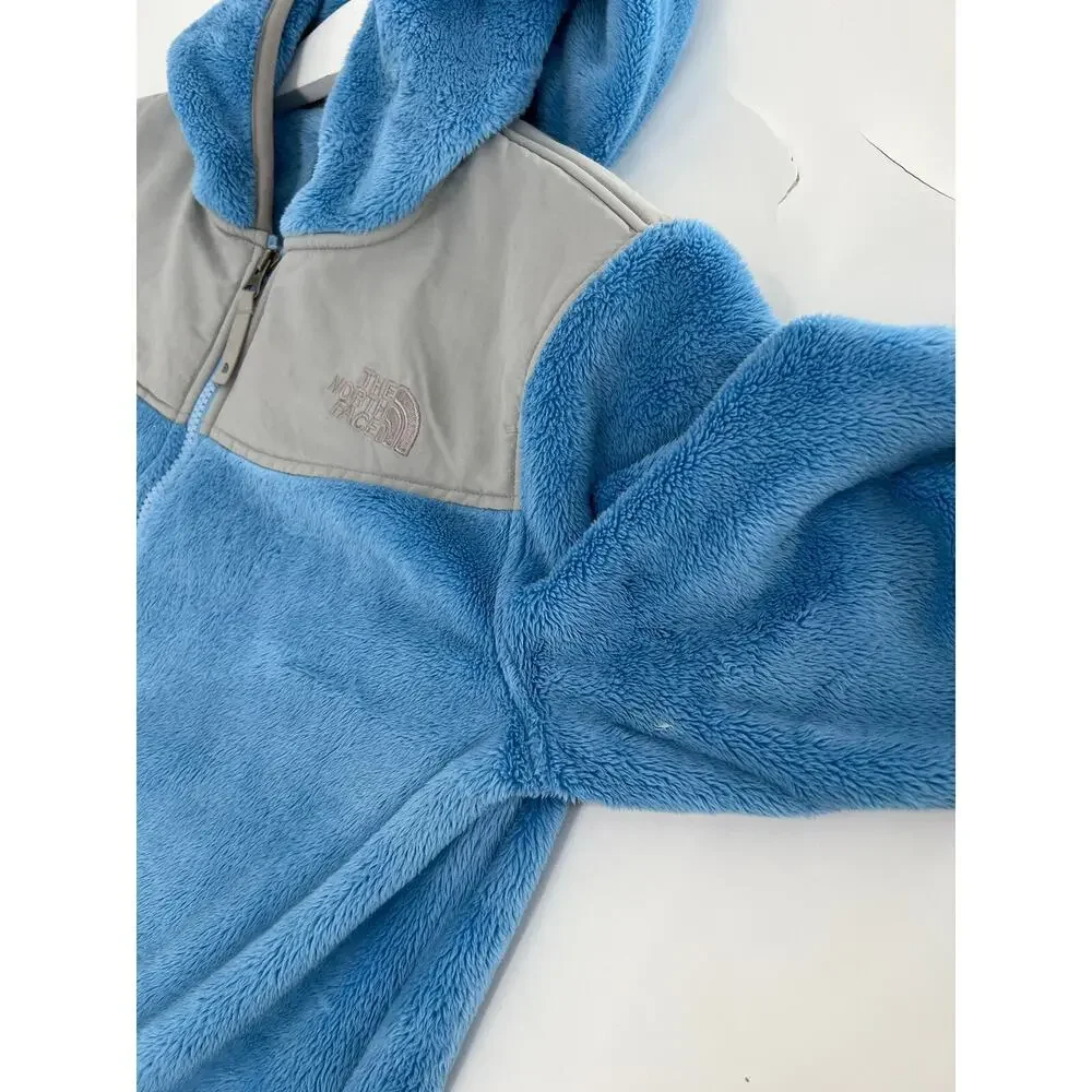 The North Face Girls Jacket XL Blue Gray Fleece Hooded Pockets Full Zip Logo